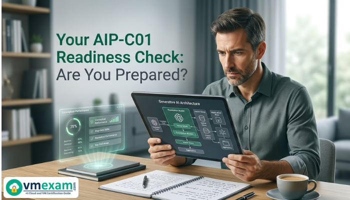 A professional man reviewing an AI architecture diagram, symbolizing strategic preparation and readiness for the AWS AIP-C01 certification exam.