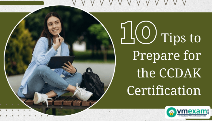 Woman studying with tablet for CCDAK Certification Exam outdoors.