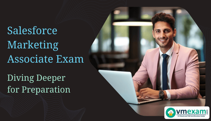 Happy Man with his Laptop Preparing for Salesforce Marketing Associate Exam.